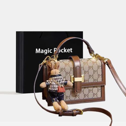 法式復古小方包高級感2024新款時尚休閑老花手提包撞色單肩斜跨包