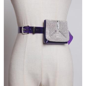 新款韓版百搭時尚PVC塑膠水鉆小包包女腰帶女凹造型迷你皮帶女ins