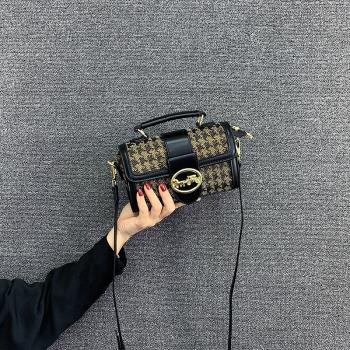 千鳥格小圓包包女包2022新款高階質感ins小眾設計洋氣手提斜挎包