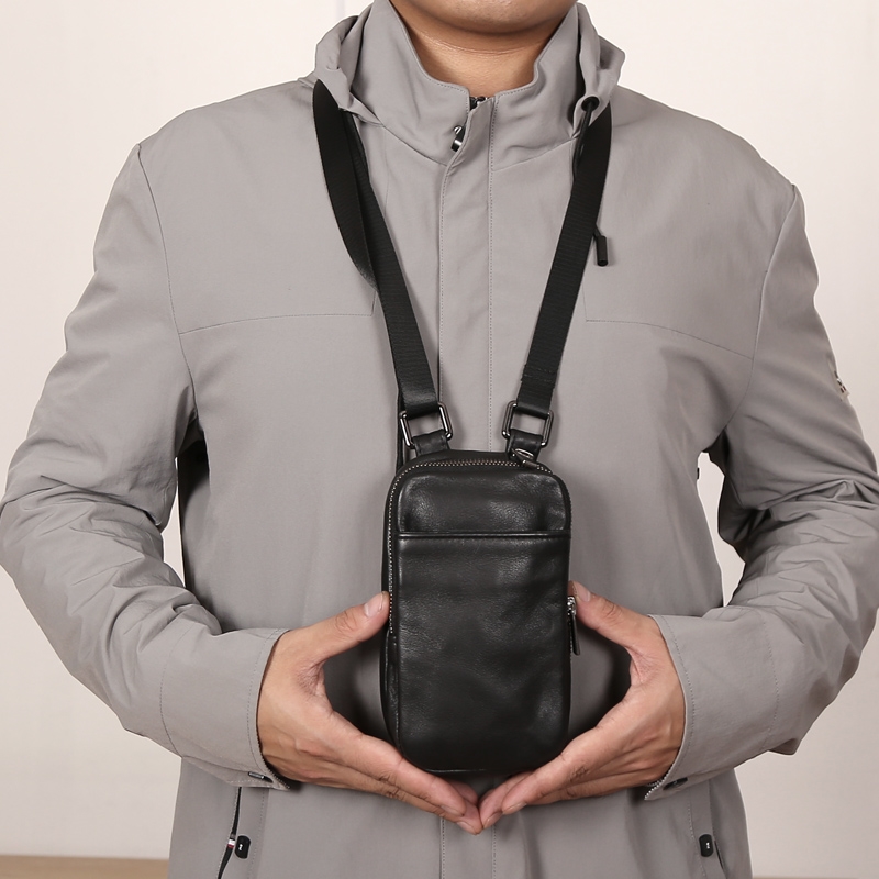 原創設計男士真皮手機包護照包脖子掛包牛皮單肩斜跨包女款|手機