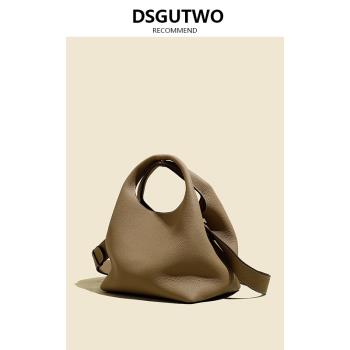 DSGUTWO 通勤大容量水桶包真皮女包2024新款頭層牛皮菜籃子包手提