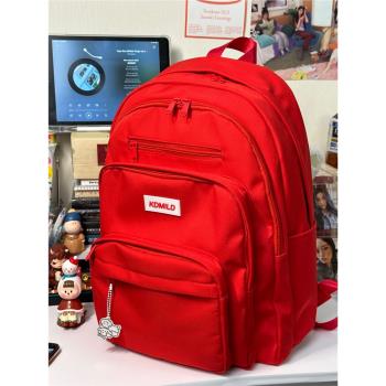 書包女大學生韓國大容量多層設計高中學生校園雙肩包紅色寶藏背包
