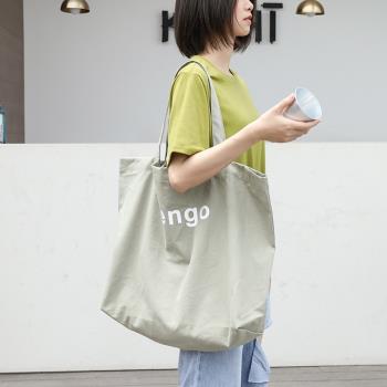韓版新款純棉帆布托特包大容量學生布袋女單肩大包ins字母印花包