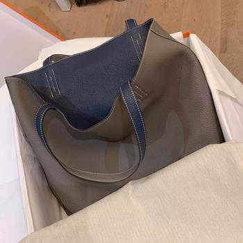 包包2022新款雙面托特包真皮牛皮購物袋大容量單肩手提水桶包女包