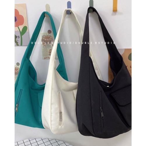 大容量帆布包女純色簡約通勤托特包大學生上課ins韓風休閑單肩包