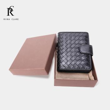 RC編織真皮錢包女短款多功能折疊搭扣零錢袋卡包一體小眾設計師