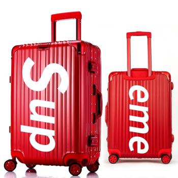 SUP結婚鋁框旅行箱萬向輪行李硬箱26寸紅色拉桿箱密碼皮箱時尚ins