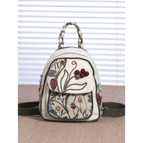 民族風女包小雙肩方形拉鏈袋花卉迷你包手機斜挎包棉麻布包女單肩