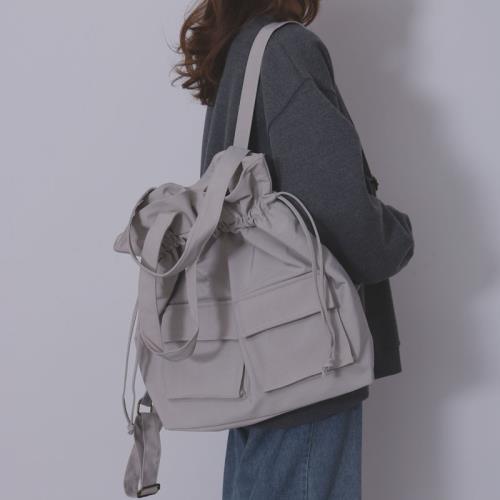 ins風書包女 韓版大學生背包高中潮牌大容量抽帶復古兩用雙肩包女