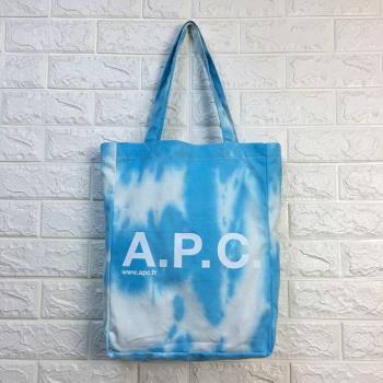 apc日韓字母印花扎染天空藍撞色大容量帆布包手提包單肩包購物袋