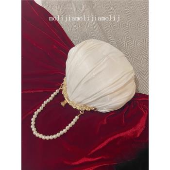 2023珍珠復古溫柔包包仙女女包超仙貝殼斜挎小香風包袋小包手提包