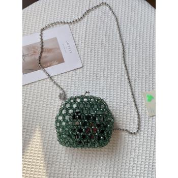 高階感迷你小包包零錢包成品diy手工串珠材料包耳機包珍珠包斜挎