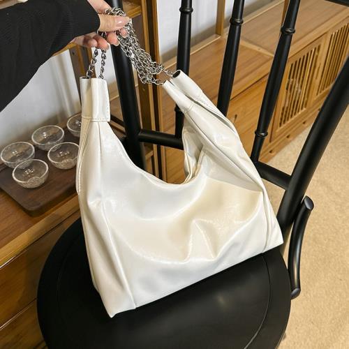 韓版軟皮復古托特包包2023新款潮慵懶風單肩大包大容量鏈條腋下包