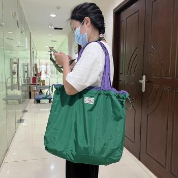 大號純色束口袋便攜式可折疊超市購物袋大容量環保袋手提袋買菜包