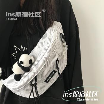 韓國ins風休閑運動百搭斜挎包騎行胸包男學生日系中性風腰包女潮
