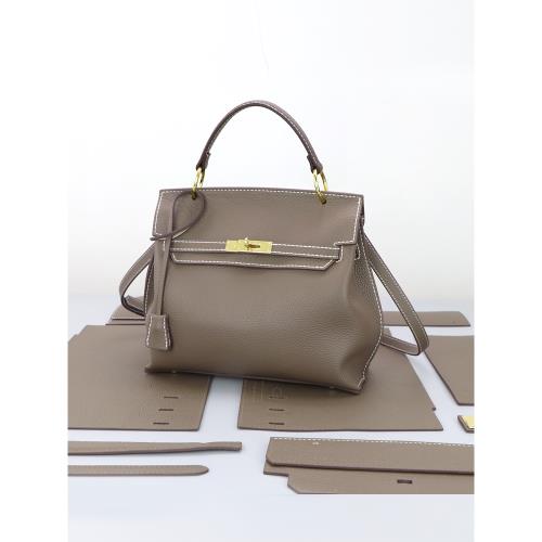 手提電腦包皮質女高級感公文包鉑金包手工包包diy自制材料包真皮