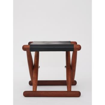 折疊凳子 實木馬扎加厚 印茄木紅木牛皮高椅子 新品成人粗小板凳