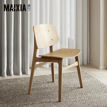 北歐創意設計師實木餐椅簡約丹麥設計師輕奢餐廳椅家用靠背咖啡椅