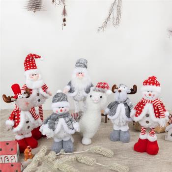 圣誕節裝飾品玩偶雪人麋鹿伸縮娃娃圣誕樹擺件圣誕禮物羊駝公仔
