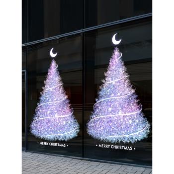 圣誕樹裝飾玻璃貼靜電貼門店商場大型櫥窗節日氛圍布置圣誕節窗貼