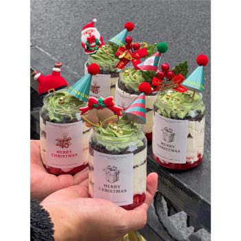 韓國ins復古圣誕節迷你圣誕小帽子蛋糕裝飾插件圣誕節透明易拉罐