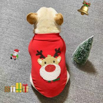 寵物狗狗聖誕節衣服法鬥巴哥比熊秋冬聖誕款麋鹿半高領保暖打底衫