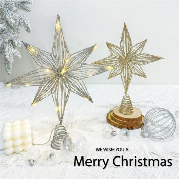 圣誕節裝飾品圣誕鐵藝樹頂星圣誕樹發光星星五角星裝飾圣誕樹掛件