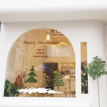 2024圣誕節貼紙商場櫥窗玻璃裝飾品布置貼畫靜電圣誕樹UV窗花窗貼