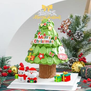 圣誕樹許愿樹蛋糕裝飾擺件打樁盤支架圣誕老人雪人平安夜祝福插件