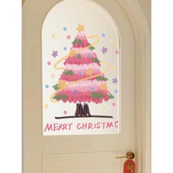 2024新年圣誕樹玻璃門窗花貼紙圣誕節裝飾布置櫥窗氛圍感靜電貼畫