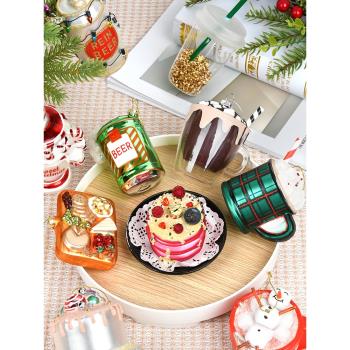 圣誕節裝飾手工創意彩繪玻璃吊飾蛋糕飲料食物造型掛件圣誕樹掛飾