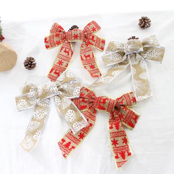 圣誕樹掛飾手工蝴蝶結紅色棉麻布結情人節禮物盒門藤條花環裝飾