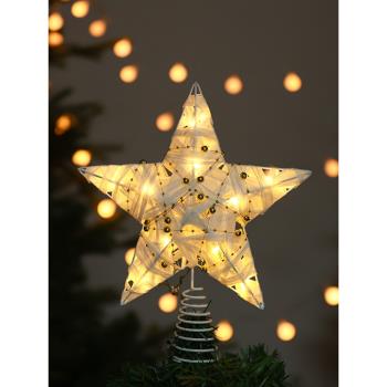 圣誕節鐵藝發光樹頂星新款圣誕樹頂部五角星圣誕樹裝飾品發光星星