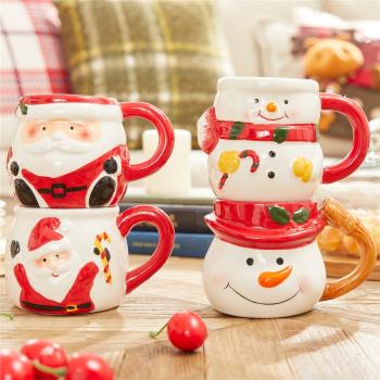 出口立體手繪圣誕老人雪人馬克杯咖啡杯陶瓷水杯創意圣誕節禮物