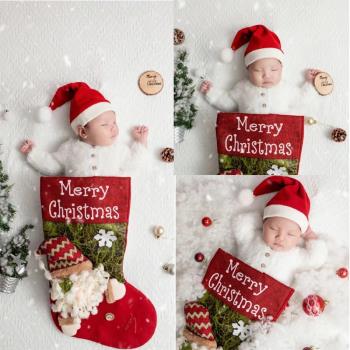 圣誕節新生兒攝影道具衣服滿月照拍攝服裝嬰兒寶寶百天照攝影服飾