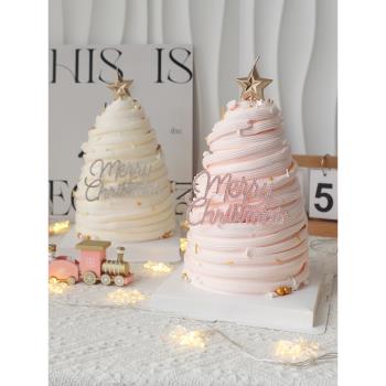 烘焙蛋糕裝飾擺件網紅粉帶鉆MerryChristmas圣誕節快樂許愿樹插件