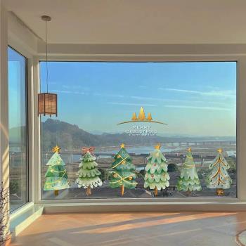 2024新年元旦圣誕節櫥窗玻璃貼紙靜電窗花裝飾布置用品門貼畫窗貼