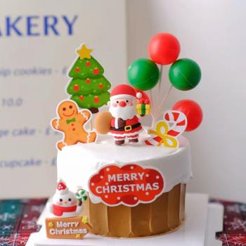 圣誕節蛋糕裝飾插牌彩色氣球插件圣誕老人雪人擺件平安夜派對裝扮