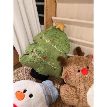 ins風圣誕樹毛絨玩具麋鹿玩偶雪人娃娃抱枕圣誕節裝飾平安夜禮物