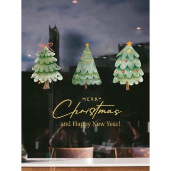 圣誕節裝飾北歐手繪圣誕樹玻璃門貼紙元旦店鋪教室櫥窗布置窗花貼