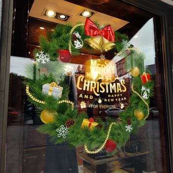 圣誕節裝飾場景布置窗花綠色氛圍花環裝扮窗貼櫥窗靜電玻璃門貼紙