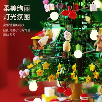 中國積木圣誕節樹音樂盒兒童男孩女孩拼裝玩具系列八音盒禮物