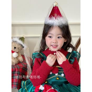 星星生日party聖誕帽子頭飾聖誕節兒童發夾女童2024新款寶寶發飾