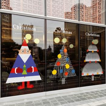 圣誕節裝飾品氛圍布置靜電貼商場櫥窗玻璃貼紙抽象圣誕樹窗花窗貼
