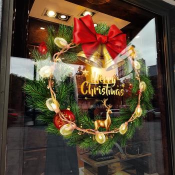 圣誕節裝飾布置窗貼高檔花環窗花節日商場店鋪櫥窗靜電玻璃門貼紙
