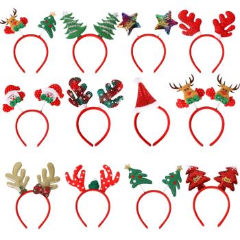 D2圣誕節裝飾品派對用品 圣誕發箍麋鹿角五角星頭箍兒童頭飾頭扣