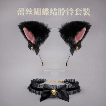 Lolita可愛耳貓發箍蕾絲項圈配飾