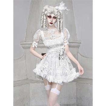 血液供給原創◆沉睡愛麗絲白哥特暗黑設計感雪紡網紗泡泡袖連衣裙
