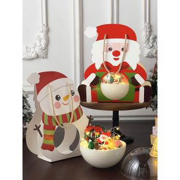 網紅圣誕節透明慕斯球蛋糕裝飾圣誕老人雪人手提盒水晶球插件擺件