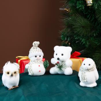 圣誕雪人公仔玩偶卡通北極熊圣誕樹擺件企鵝貓頭鷹圣誕節裝飾品